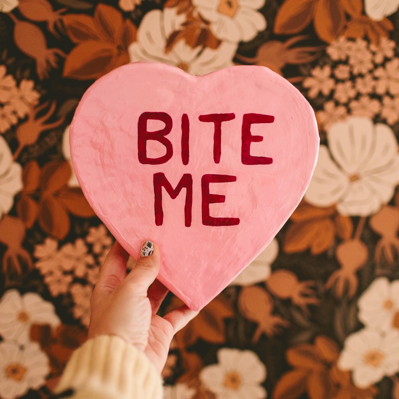 Bite Me - Candy Heart Paper Mache Wall Sculpture