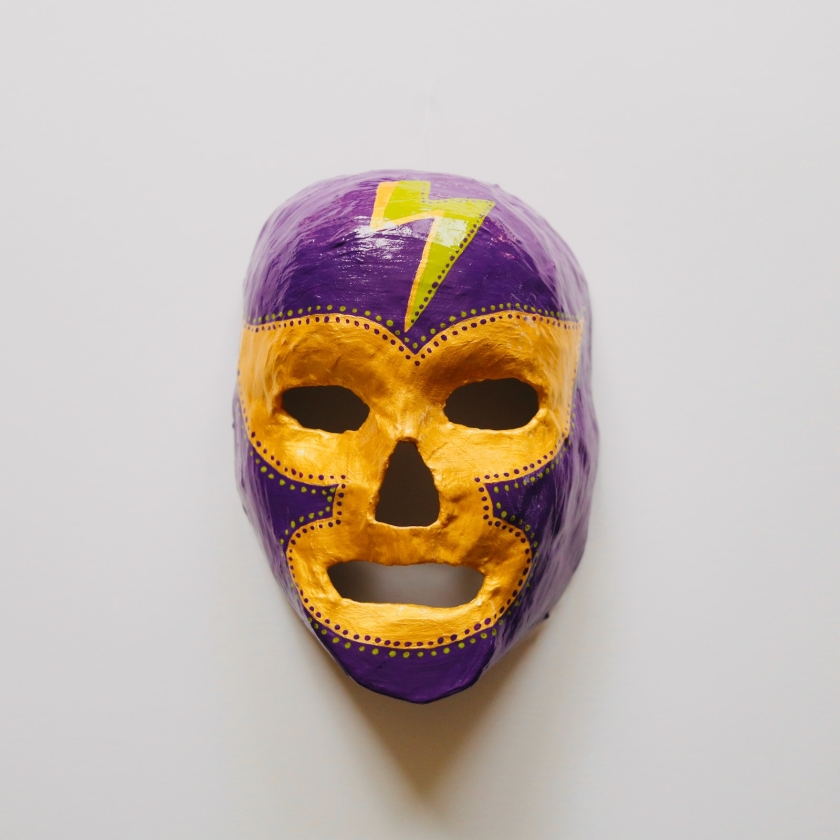 Ultimo Caras de Oro Luchador Mask - Paper Mache Wall Sculpture